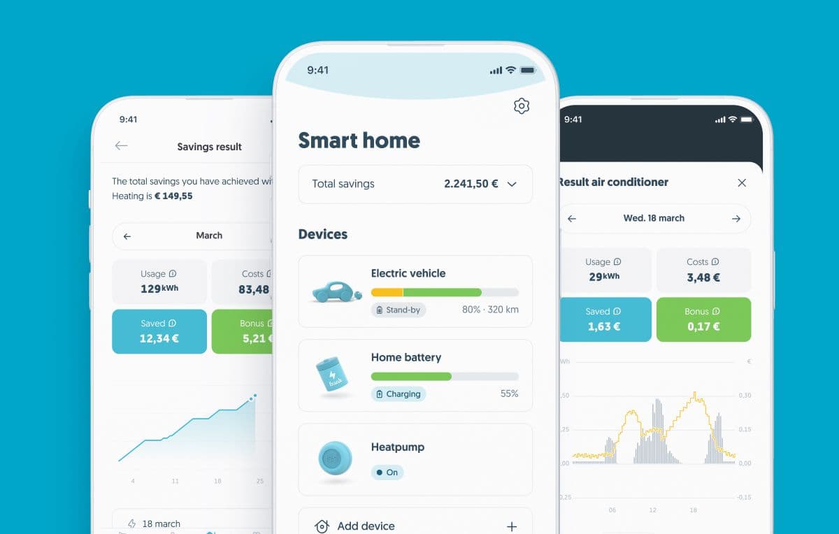 Smart home app savings screens